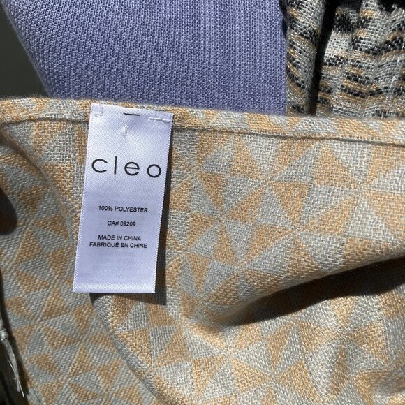 Cleo Shawl Wrap Long Scarf with Fringe Ends Beige Grey Woven Polyester 20x72" - Picture 5 of 6